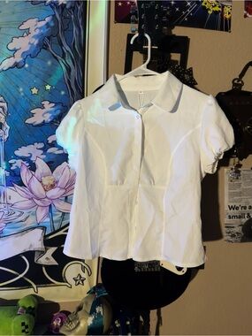 Classic White Short-Sleeve Button-Up Blouse